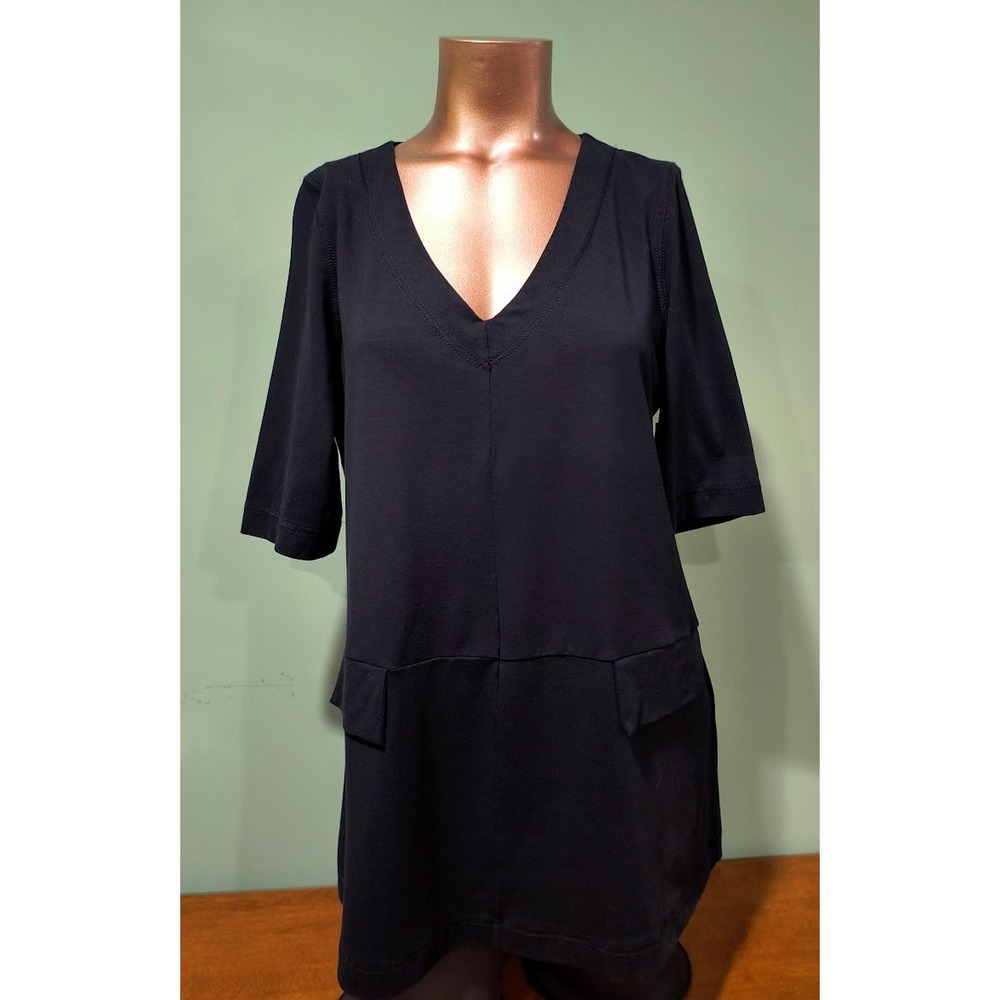 Heide Ost Womens Black V-Neck Short Sleeve Drop Waist Tunic Top Size Medium‎